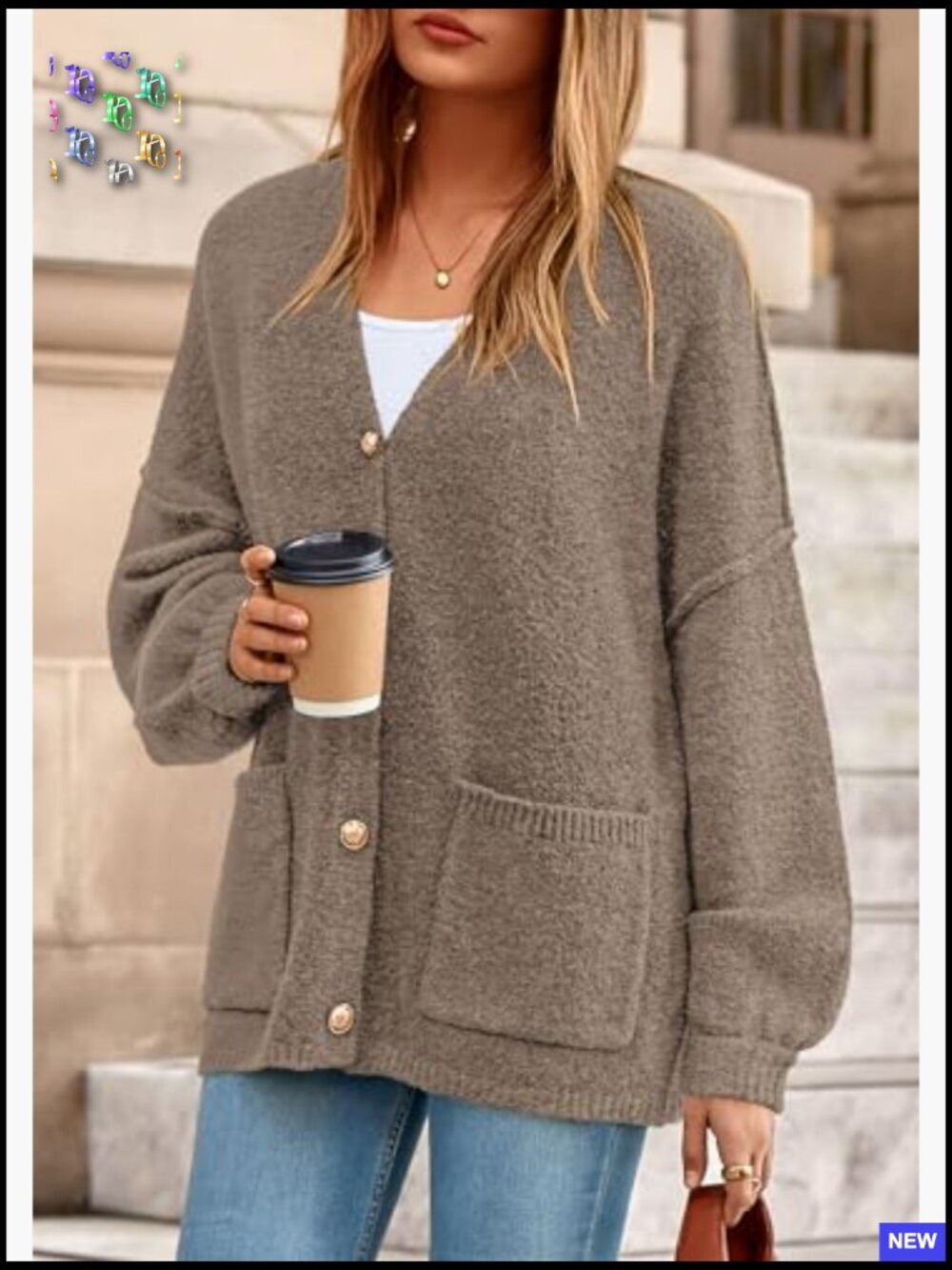 Oversized Chunky Knit Cardigan Button Down Lantern Sleeve Cozy Fall Sweater - Picture 5 of 7